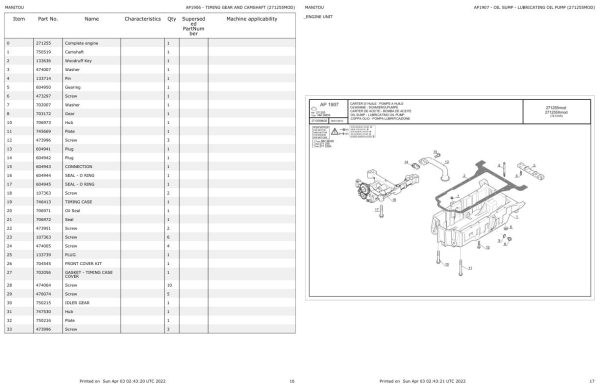 Manitou Telehandler MLT 634 TURBO SD E3 Parts Catalog 271255MOD 1