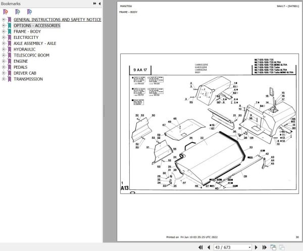 Manitou Telehandler MLT 725 S3 Parts Catalog 547001