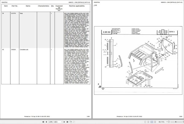Manitou Telehandler MLT 728 TURBO Parts Catalog 547047