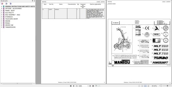 Manitou Telehandler MLT 728 TURBO Parts Catalog 547047 1