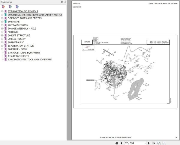 Manitou Telehandler MLT 730 115D V ST4 S1 Parts Catalog 647630