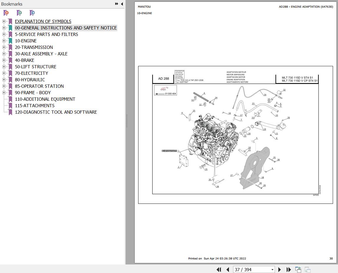 Manitou Telehandler MLT 730 115D V ST4 S1 Parts Catalog 647630