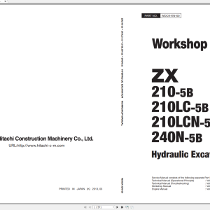 Hitachi Excavator Zaxis ZX210 5B Parts Catalog Technical Operation Manual Workshop Manual Electrical Hydraulic Diagrams 1