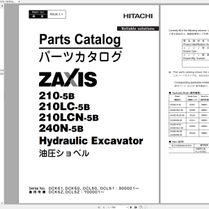 Hitachi Excavator Zaxis ZX210 5B Parts Catalog Technical Operation Manual Workshop Manual Electrical Hydraulic Diagrams 4