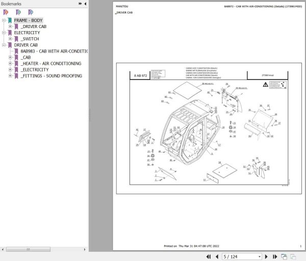 Manitou Telehandler MLT 731 TURBO A LSU SD E Parts Catalog 273981MOD