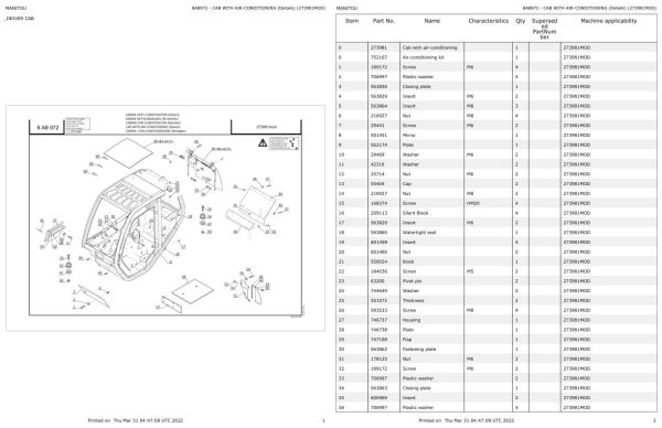 Manitou Telehandler MLT 731 TURBO A LSU SD E Parts Catalog 273981MOD 1