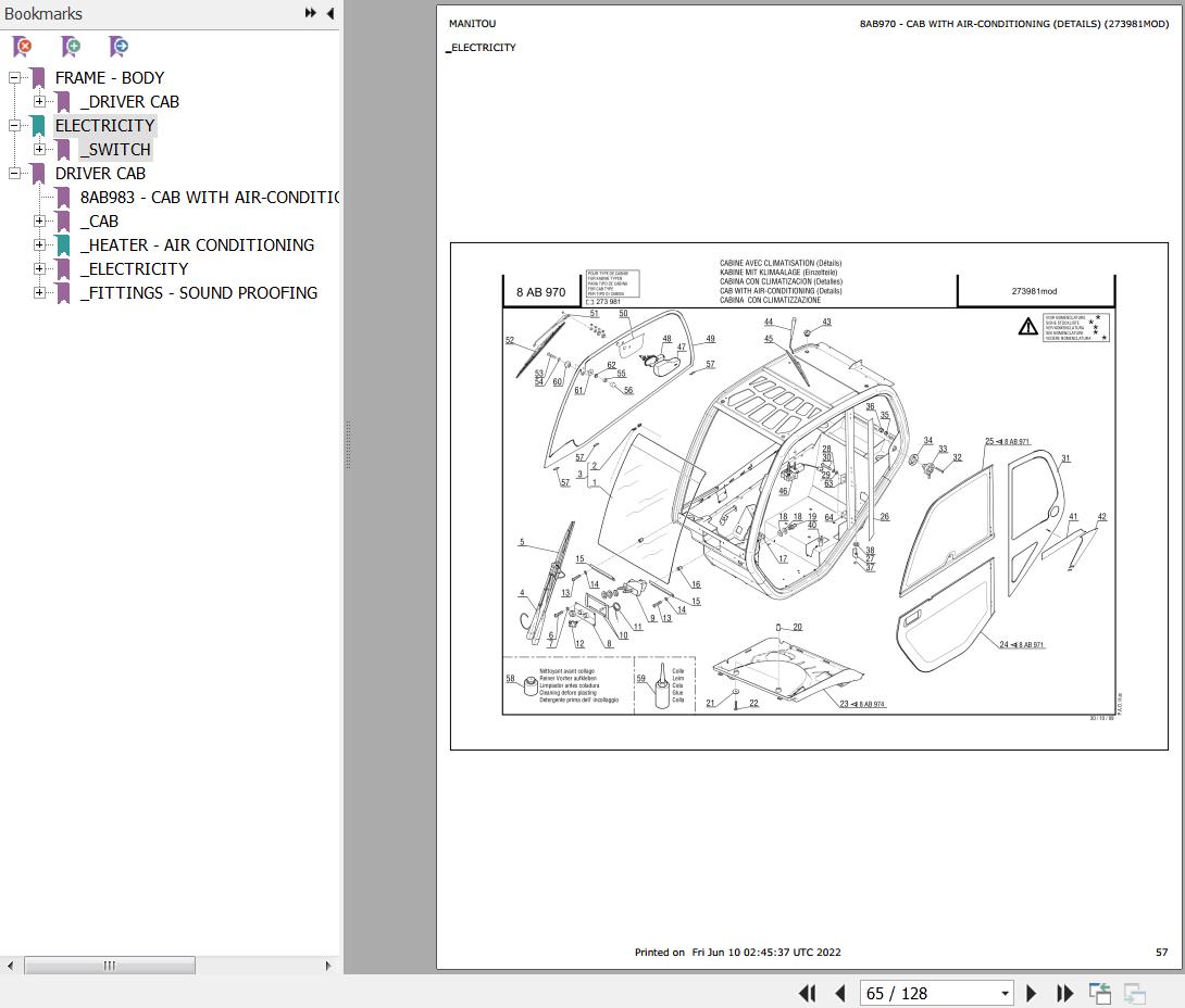 Manitou Telehandler MLT 731 TURBO A SD E3 Parts Catalog 273981MOD