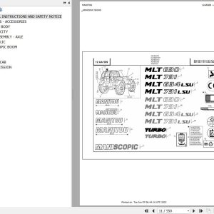 Manitou Telehandler MLT 731 TURBO LSU SD E3 Parts Catalog 547977