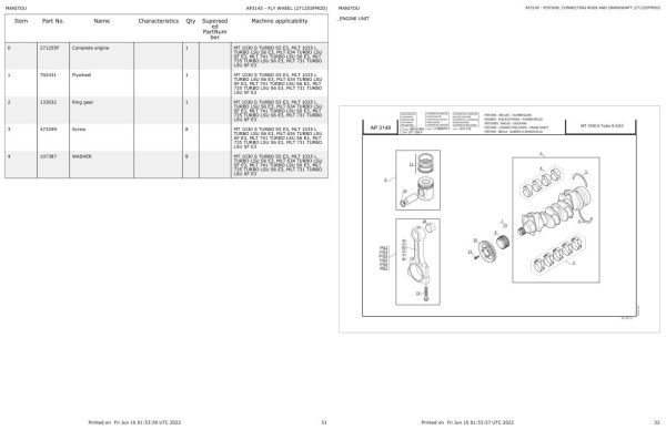 Manitou Telehandler MLT 731 TURBO LSU SF E3 Parts Catalog 307768MOD 1