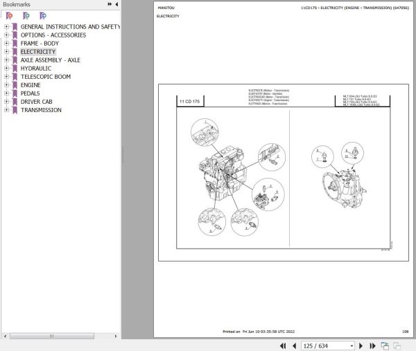 Manitou Telehandler MLT 731 TURBO SE E3 Parts Catalog 647056