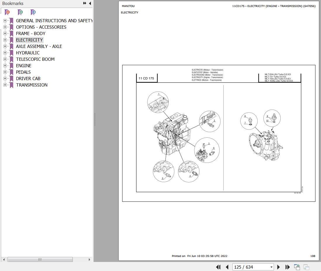 Manitou Telehandler MLT 731 TURBO SE E3 Parts Catalog 647056