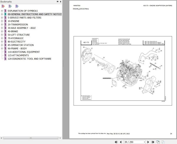 Manitou Telehandler MLT 733 105 D ST4 S1 Parts Catalog 647599