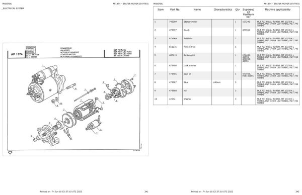 Manitou Telehandler MLT 733 H LSU TURBO Parts Catalog 547793 1