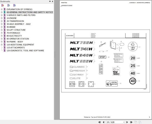 Manitou Telehandler MLT 735 100 H ST3B Parts Catalog 648834