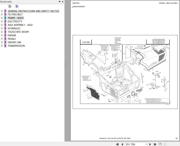 Manitou Telehandler MLT 735 100 LSU S7 E3 Parts Catalog 647387