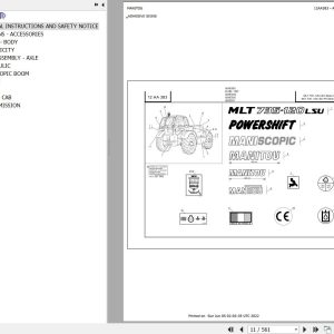 Manitou Telehandler MLT 735 120 LSU POWERSHIFT S2 E2 Parts Catalog 547852