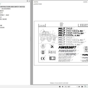 Manitou Telehandler MLT 735 120 LSU POWERSHIFT S3 E2 Parts Catalog 547971