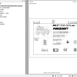 Manitou Telehandler MLT 735 120 LSU S2 E2 Parts Catalog 547852
