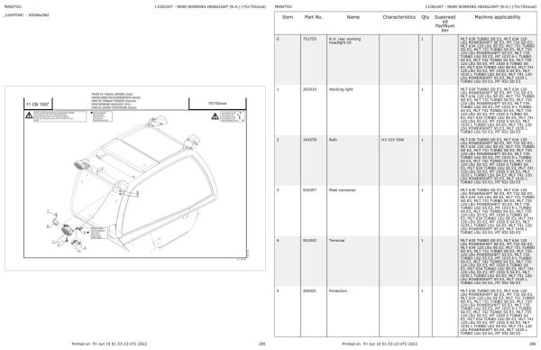Manitou Telehandler MLT 735 120 LSU S5 E3 Parts Catalog 647056 1