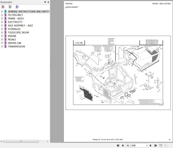 Manitou Telehandler MLT 735 120 LSU S7 E3 Parts Catalog 647387