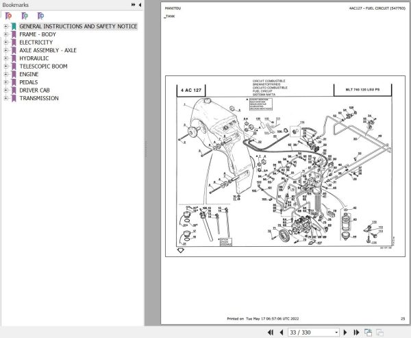 Manitou Telehandler MLT 740 120 LSU POWERSHIFT Parts Catalog 547793