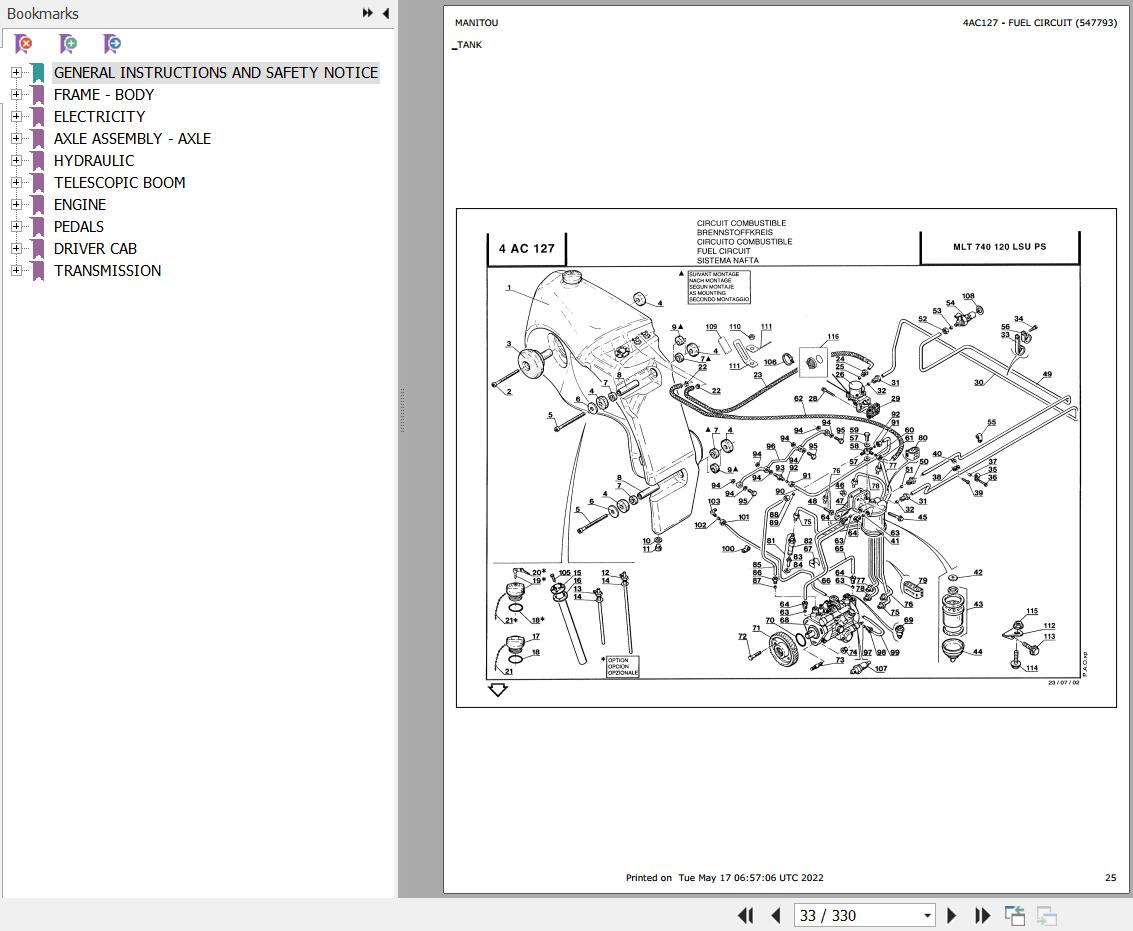 Manitou Telehandler MLT 740 120 LSU POWERSHIFT Parts Catalog 547793