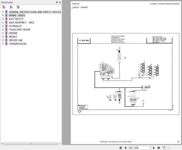 Manitou Telehandler MLT 740 H LSU TURBO Parts Catalog 547793