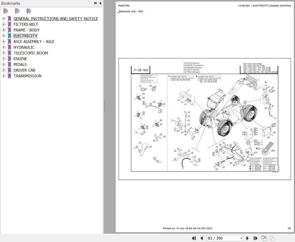 Manitou Telehandler MLT 741 100 ST3B Parts Catalog 647444