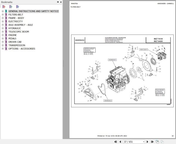 Manitou Telehandler MLT 741 120 H LSU E3 Parts Catalog 648651