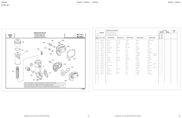 Manitou Telehandler MLT 741 120 H LSU E3 Parts Catalog 648651 1