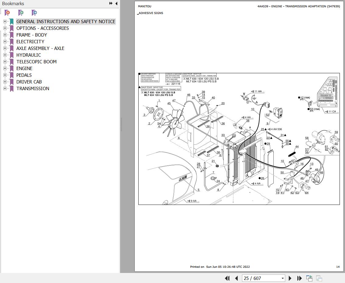 Manitou Telehandler MLT 741 120 LSU POWERSHIFT S2 E2 Parts Catalog 547852