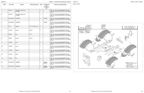 Manitou Telehandler MLT 741 120 LSU POWERSHIFT S2 E2 Parts Catalog 547852 1