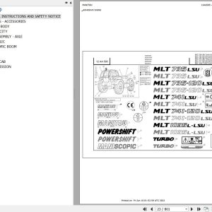 Manitou Telehandler MLT 741 120 LSU POWERSHIFT S6 E3 Parts Catalog 647082