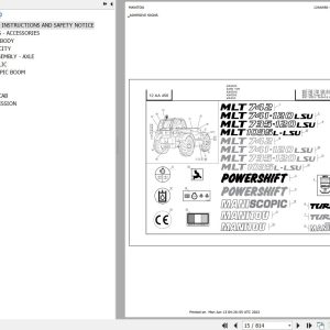 Manitou Telehandler MLT 741 120 LSU S3 E2 Parts Catalog 547971