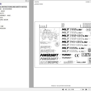 Manitou Telehandler MLT 741 120 LSU S5 E3 Parts Catalog 547977