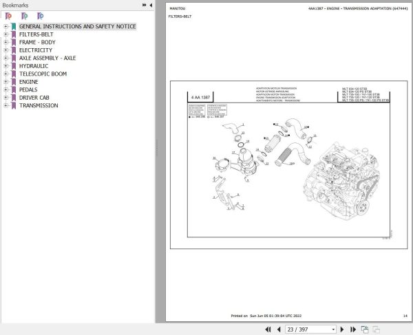 Manitou Telehandler MLT 741 120 POWERSHIFT ST3B Parts Catalog 647444