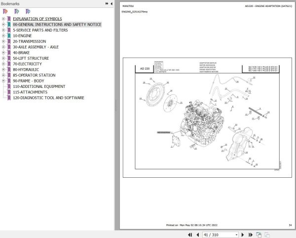 Manitou Telehandler MLT 741 140 V PLUS D ST4 S1 Parts Catalog 647621