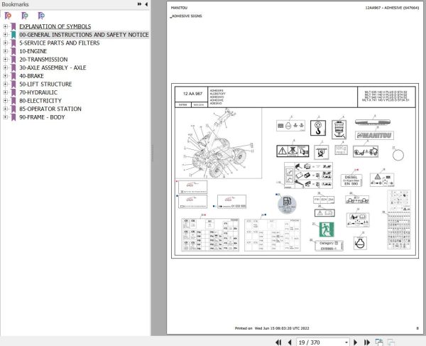 Manitou Telehandler MLT 741 140 V PLUS D ST4 S2 Parts Catalog 647664
