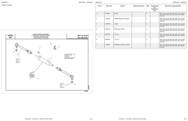 Manitou Telehandler MLT 741 H LSU TUV E3 Parts Catalog 648450 1