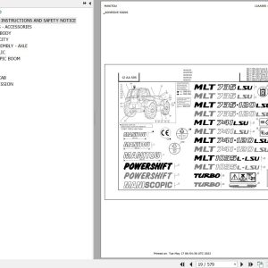 Manitou Telehandler MLT 741 TURBO LSU S6 E3 Parts Catalog 647082