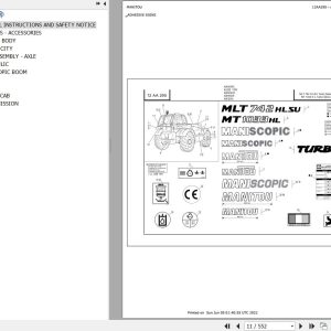 Manitou Telehandler MLT 742 H TURBO LSU S2 E2 Parts Catalog 547853