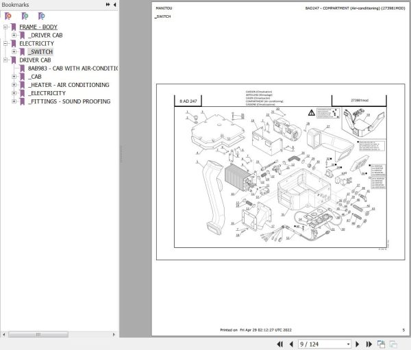 Manitou Telehandler MLT 742 LSU TURBO A S4 E3 Parts Catalog 273981MOD