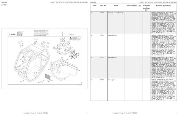 Manitou Telehandler MLT 742 LSU TURBO A S4 E3 Parts Catalog 273981MOD 1