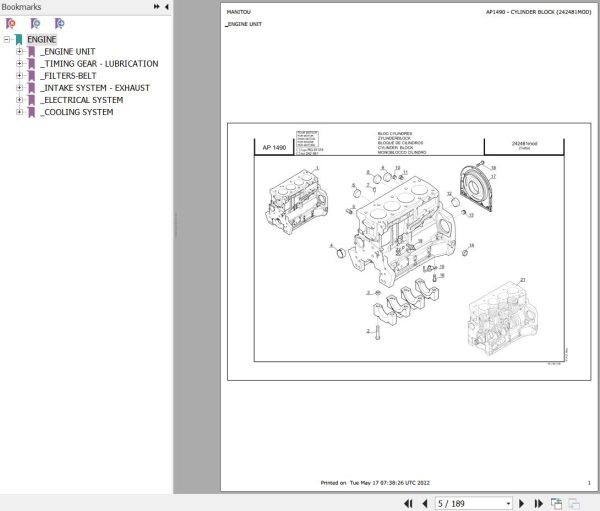 Manitou Telehandler MLT 742 TURBO S3 E3 Parts Catalog 242481MOD
