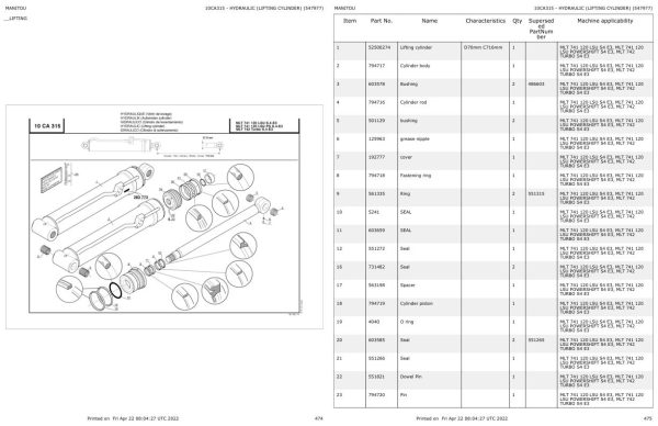 Manitou Telehandler MLT 742 TURBO S4 E3 Parts Catalog 547977 1