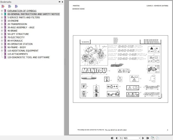 Manitou Telehandler MLT 840 145 PS JD ST4 S1 Parts Catalog 647600