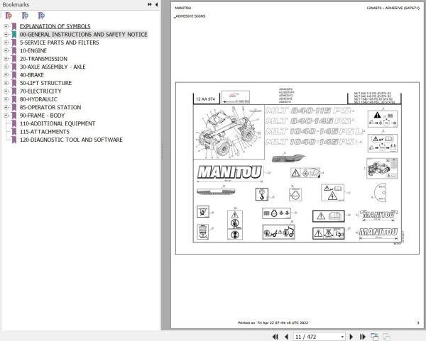 Manitou Telehandler MLT 840 145 PS JD ST4 S2 Parts Catalog 647671