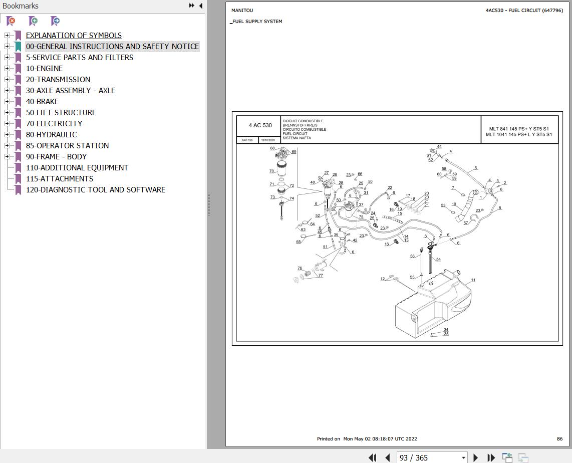 Manitou Telehandler MLT 841 145 PS+ Y ST5 S1 Parts Catalog 647796
