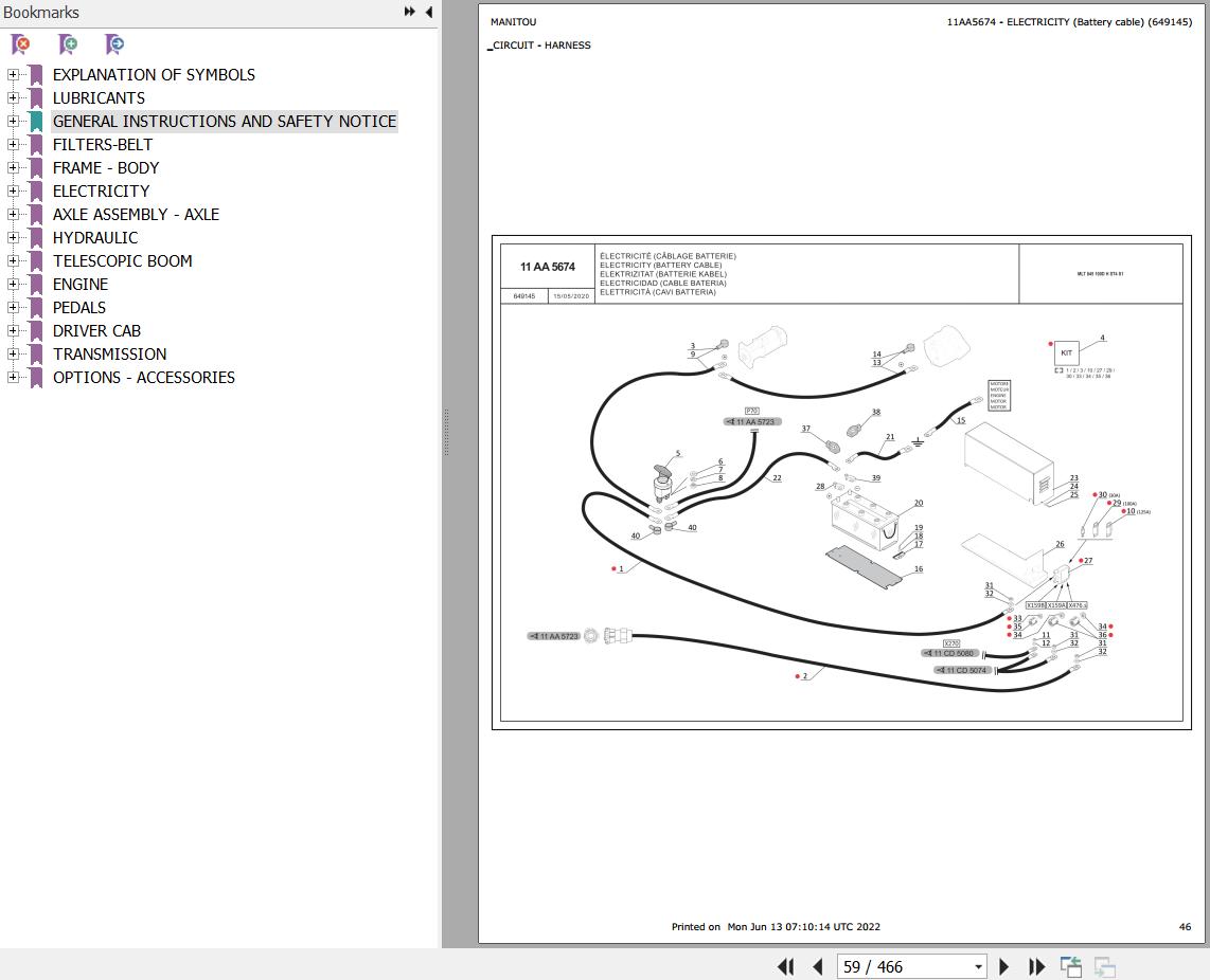 Manitou Telehandler MLT 845 100D H ST4 S1 Parts Catalog 649145