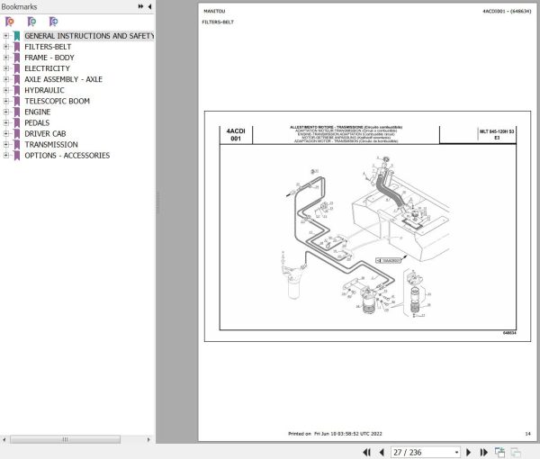 Manitou Telehandler MLT 845 120 H S3 E3 Parts Catalog 648634